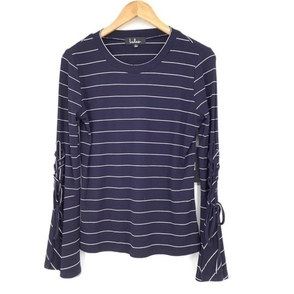 Lulus Striped Bell Sleeve Long Sleeve Large NWT